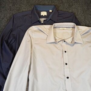 Bulk 2 CONSTRUCT Slim Fit Mens Dress Shirt XXL 4 Way Stretch Dot Pattern